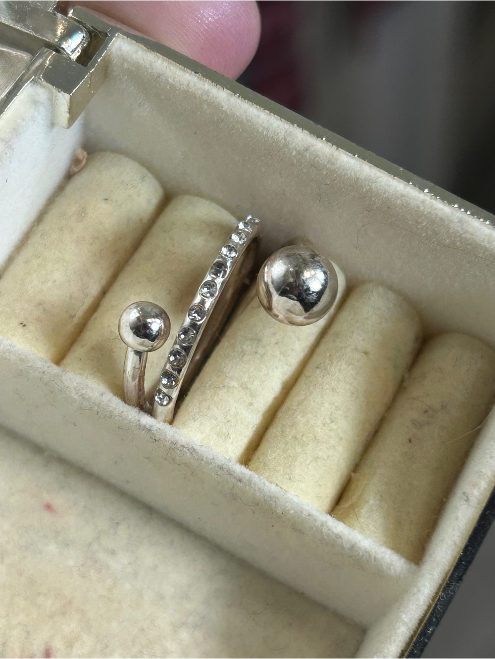 Crystal-Accent Open Ball Silver Ring - Women's Stackable Band